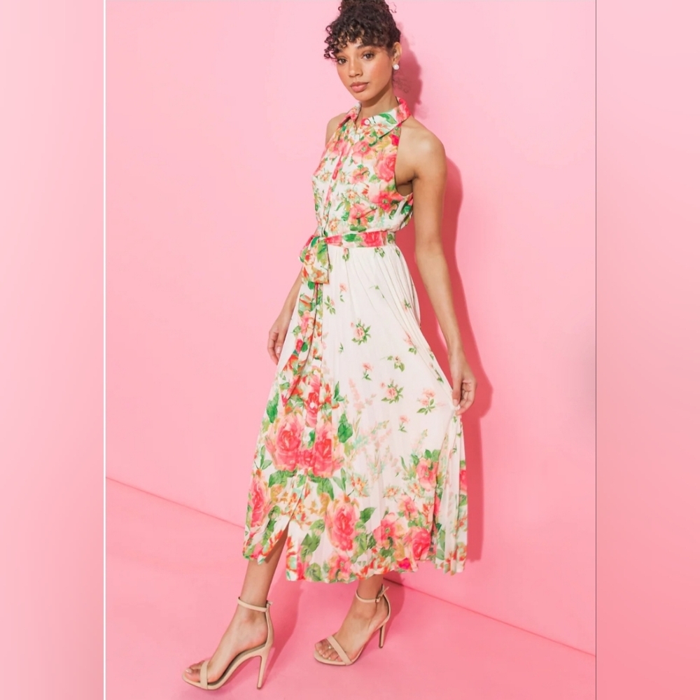 Flying Tomato Pink Floral Halter Midi Dress
